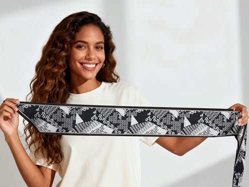 Sumolux Head Hair Scarf for Women Neck Purse Bag Handbags Scarf Like Silk - color: Black White Circles
