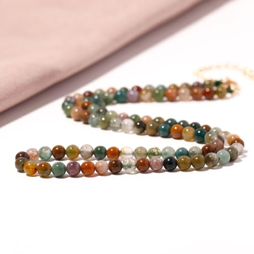 Simple Choker Necklace for Women Real Stone and Crystals Necklaces 4mm Beaded Choker Jewelry Meditation Gift for Women (16"+2") - style: Indian Agate