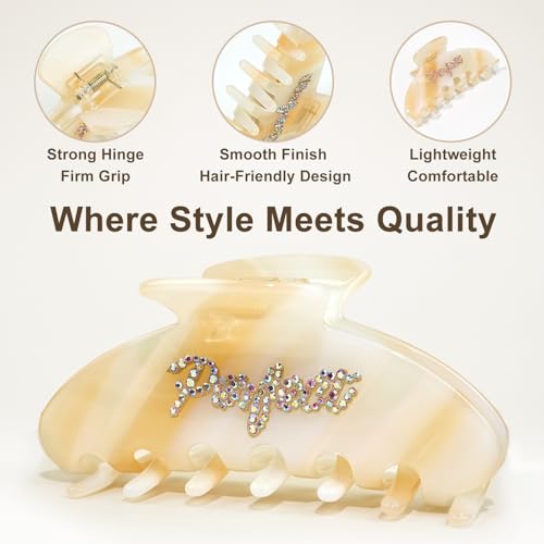 MAORULU Cute Claw Clip for Women – 4.3'' Large Acetate Hair Clips for Thick Thin Curly Long Hair, Durable Hair Clamps Non-slip Jaw Clip, Strong Hold, Stylish French Design (Beige) - color: Beige