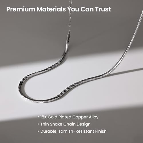ARSIS 18K Gold Plated Herringbone Necklace Snake Chain Choker Dainty Layered Hypoallergenic Jewelry Gift for Women - color: Silver Single Layer 3mm