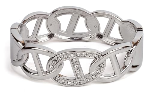 SPUNKYsoul Chain Link Buckle With Rhinestones Cuff Bracelet in Gold, Silver Rose Gold and Gun Metal for Women - style: Silver Oval with Line and Rhinestones