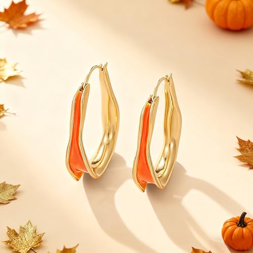 Chunky Hoop Earrings for Women Thick Minimalist Geometric Huggie Hoop Earrings Dainty Thick Y2K Preppy Earrings - style: irregular wave orange