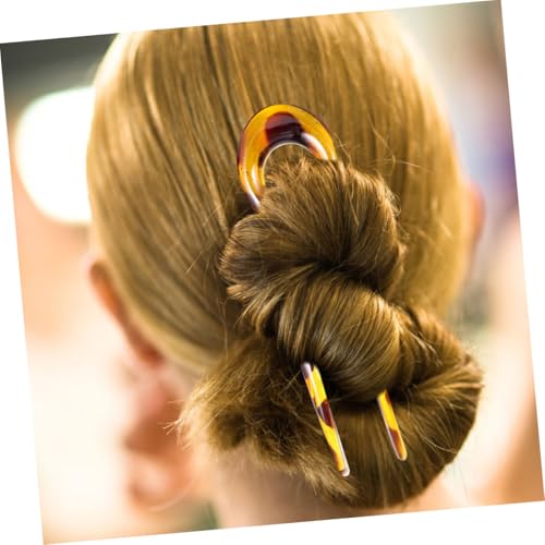 Healeved 6pcs Leopard Print U-shaped Hair Forks Hairpins for Women, Resin Double-prong Hair Clips Set for Wedding Updos and Daily Styling