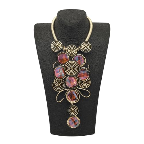 Statement African Necklace For Women African Jewelry Costume Earring Sets Tribal Fashion Colorful Big Rhinestone Crystal Pendent Collar Choker Bold Chunky Bib Handmade - color: D Black gold