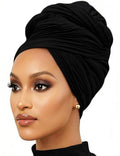 Nonbongoy Head Wraps for Black Women Stretch Headwraps Large Hair Wraps Hijab Scarves for Muslim Head Scarf Turban Headbands - color: 1-black Headwrap