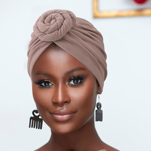 African Women Turban Caps Pre-Tied Twisted Turbans Head Scarf for Women Hair Wraps Cover Beanie Cancer Chemo Headwear - color: 1 Pack Twisted Braid Flower: Camel
