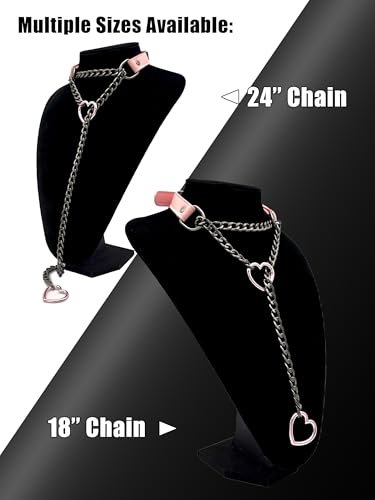 Black Leather Choker Collar For Women, Handmade Heart Slip Chain Choker Long Necklace with Adjustable Buckle - color: B-Pink-Black-Pink, size: 18''chain