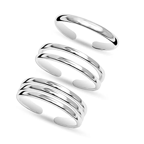 LeCalla 925 Sterling Silver Open Toe Rings Set for Women Adjustable Minimalist Toe Rings Summer Beach Foot Jewelry - color: 01. Trio (3 PCS)