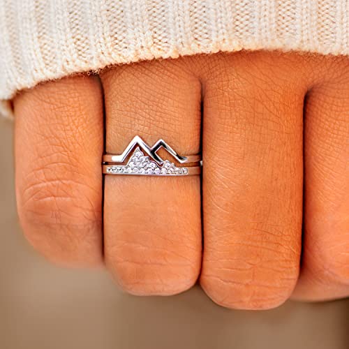 STORYJEWELLERY Mountain Ring, Western Rings for Women, 925 Sterling Silver Faith Ring, Silver Statement Rings, Christmas Gifts for Women - style: With Message Card for Lover