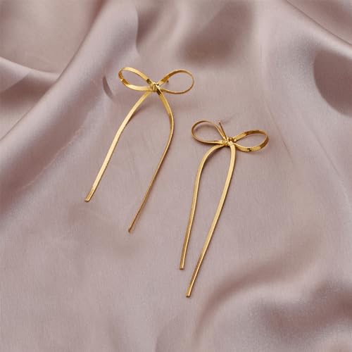 Gold Silver Bow Drop Earrings for Women Long Tassel Chain Bow Earrings Ribbon Bowknot Dangle Earrings Jewelry Gifts - color: Gold Bow A