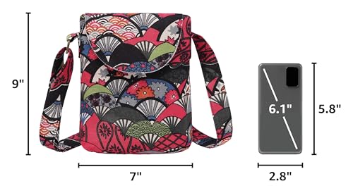 OPQRSTU Women's Retro Small Size Canvas Shoulder Bag Hippie Boho Crossbody Handbag - color: Red