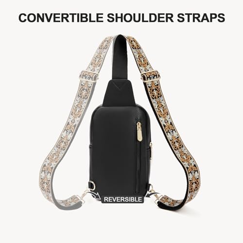 BOSTANTEN Sling Bag Quilted Crossbody Bags for Women Cross Body Purse Leather Fanny Pack with Adjustable Guitar Strap - color: A-black