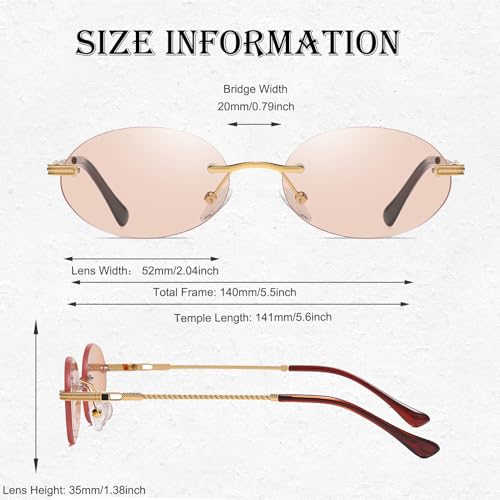 Retro Oval Sunglasses Rimless Small Round Glasses Frameless UV400 Men Women Fashion Shades - color: Champagne