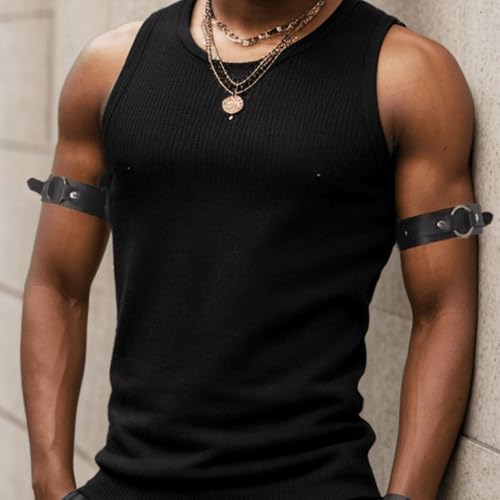 Gothic Leather Arm Band, Adjustable Upper Arm Strap with Metal Ring,Armlet Black - color: Arm Band-2PCS