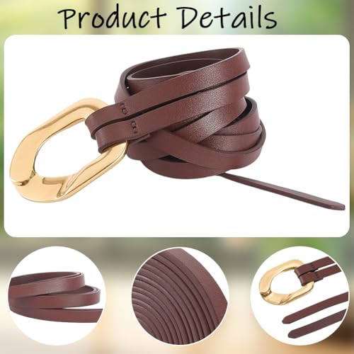 Genuine Leather Double Strap Tie Belt Adjustable Brown Cowhide Skinny Waistband - color: Dark Brown