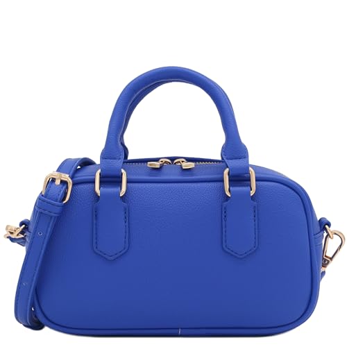 FashionPuzzle Mini PU Leather Satchel Purse Top Handle Crossbody Bag - color: Royal Blue