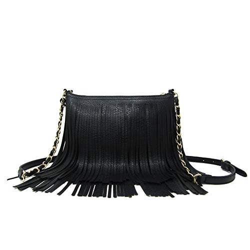 Solene Fringe Crossbody Shoulder Bag with Strap, Tassel Messenger bag, Country Style Western Fringe Purse for Women - color: Black