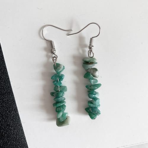 Handmade Bohemian Vintage Silver Nature Stone Beads Long Dangle Drop Earrings for Women - color: Green 1