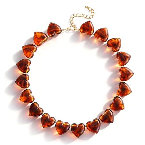 YUJIE Amber Acrylic Heart Choker Necklace for Women Vintage Punk Chunky Necklace Trendy Fashion Accessory - color: Amber