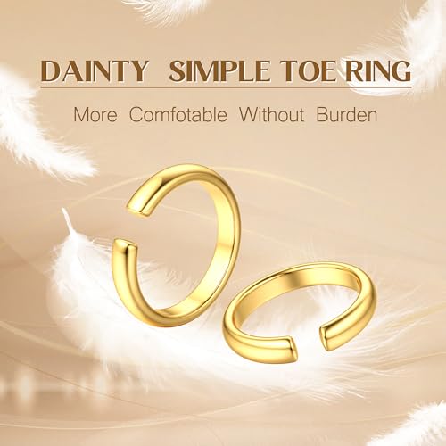14K Gold Plated Toe Rings for Women Adjustable Toe Ring Open Band Toe Ring Summer Beach Foot Jewelry
