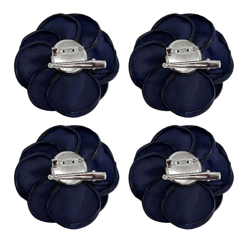 Sanrich Women's Brooches 4pcs Rose Flower Hair Clip Mexican Hair Flowers Clips Hairpin Brooch Tea Party Hats Headpieces (navy blue) - color: navy blue