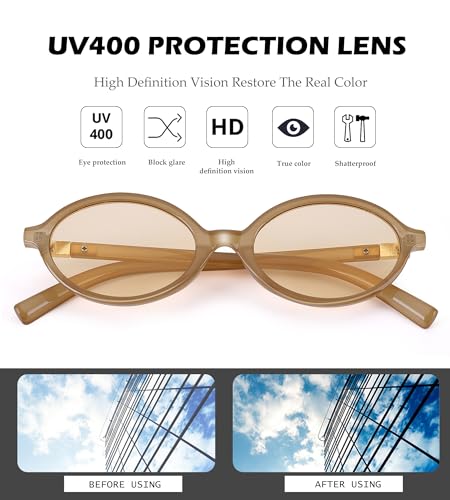 NULOOQ Retro Oval Sunglasses for Women 90s Trendy Vintage Small Round Sunnies Shades - color: A3* (Tortoise/Brown + Light Brown/Light Brown) - 2 Pack