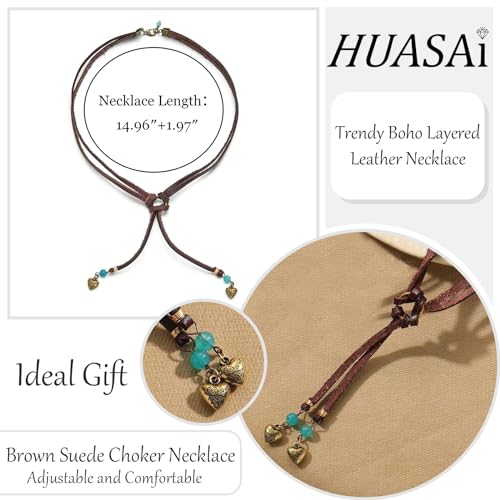HUASAI Choker Necklace for Women Boho Necklaces Country Concert Outfits for Women Layered Western Choker Necklace Boho Cowgirl Jewelry Accessories Dress - color: N:Turquoise Boho Necklace