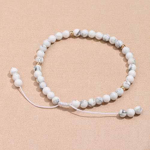 Softones 6mm Natural Stone Anklet for Women Gemstone Ankle Bracelets for Women Healing Energy Crystal Anklets Adjustable(8.5-10 Inches) - color: Howlite