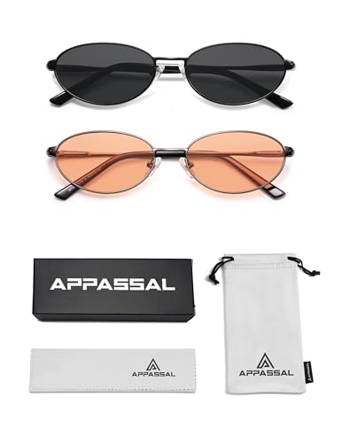 Appassal Retro Oval Sunglasses for Women Mens with Spring Hinge Sunnies AP3696 - color: A5 Black/Grey&gun/Orange