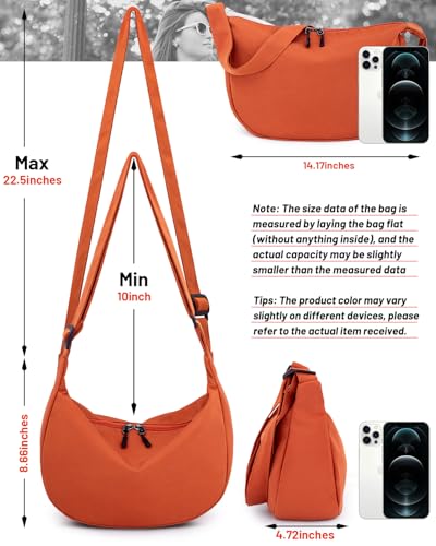 Crossbody Crescent Bag for Women Men Trendy, Crescent Sling Bag with Adjustable Strap, 2 Zippers Lightweight - color: Orange Red