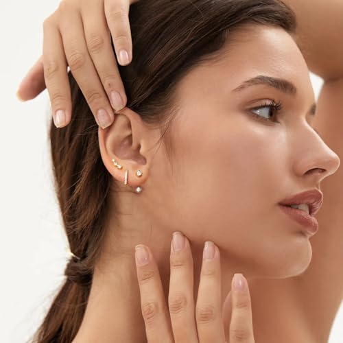 6 Pairs 14K Gold Plated Stud Earrings for Women, Hypoallergenic Cartilage Earrings for Multiple Piercing, Dainty Small Stackable Earrings Set for Jewelry Gift - color: Gold A