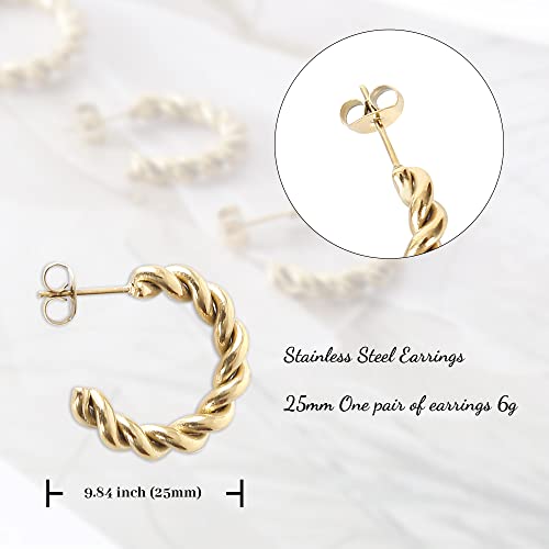 Women's Hoop Earrings Twisted Rope Round Hoop Earrings in Rose Gold, White Gold and Yellow Gold