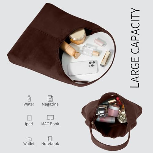 Women’s Trendy Suede Tote Bag Shoulder Bags For Women Fall Underarm Bag Winter Hobo Bag Work Purses Suede Travel Handbag - color: Armygreen