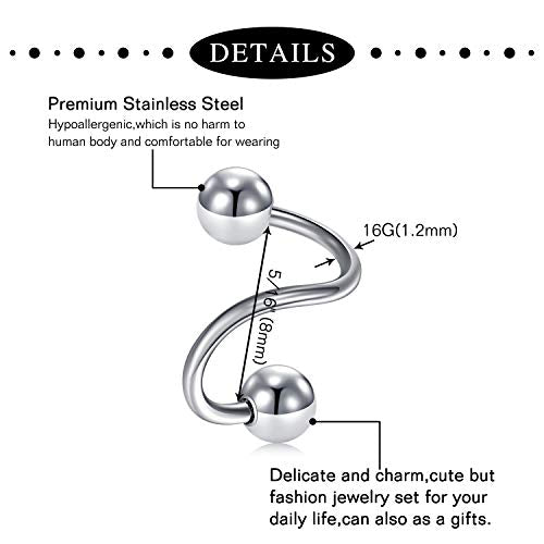 Mayhoop 16g Cartilage Earrings - Men Women Surgical Stainless Steel Tragus Piercing Jewelry Stud Hoop Forward Helix Rook Daith Conch Earrings - style: Silver