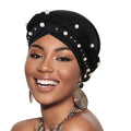 African Women Turban Caps Pre-Tied Twisted Turbans Head Scarf for Women Hair Wraps Cover Beanie Cancer Chemo Headwear - color: 1 Pack Twisted Braid A: With Pearls Black