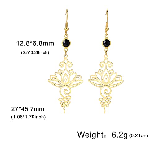 TEAMER Stainless Steel Lotus Flower Dangle Earrings Bohemian Drop Earring Unique Geometric Jewelry for Women - color: Lotus 4-Gold