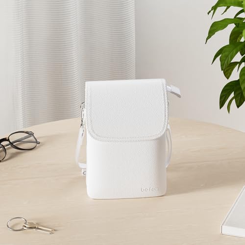 befen Genuine Leather Small Crossbody Bags for Women Cell Phone Bag Cross Body Purses,Silver Zipper - color: White
