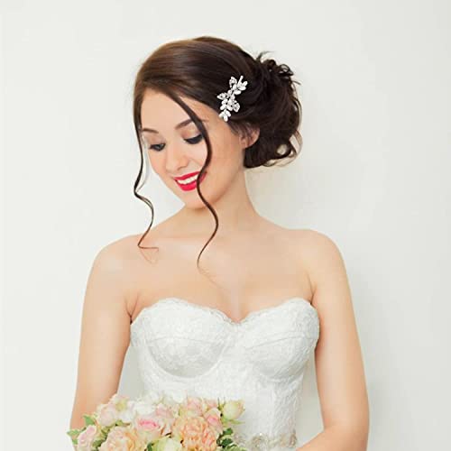 2 Pieces Rhinestone Bridal Hair Pins Leaf Bridal Wedding Hair Pins Crystal Hair Accessories Silver Rhinestone Jewelry Barrette for Brides Bridesmaids Flower Girls - color: Silver