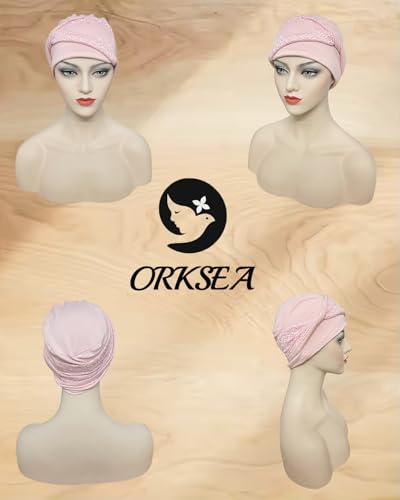 Chemo Headwear for Women Knot Beanies with Stretch Elastic Turbans Soft Cancer Hats Head Coverings Scarf Headwraps - color: Pink