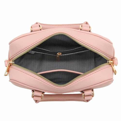 FashionPuzzle Mini PU Leather Satchel Purse Top Handle Crossbody Bag - color: Blush