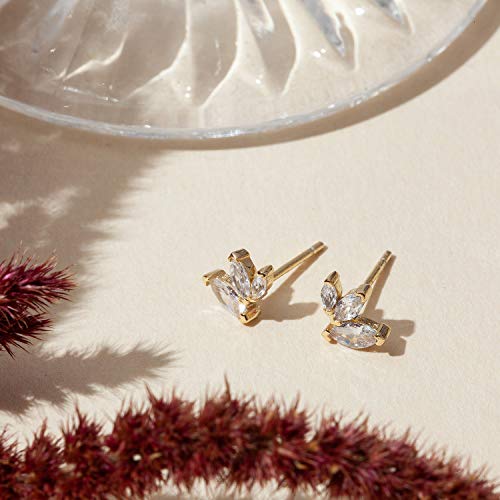 PAVOI 14K Gold Plated Dainty Stud Earrings for Women - 925 Sterling Silver Posts Earrings with Cubic Zirconia - Celestial Lightning Bolt, Moon, Star, and Flower Gold Jewelry Gifts - style: Constellation