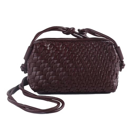 Woven Crossbody Bags for Women Handwoven Purses Vegan Leather Small Handbag Handmade Shoulderbag | Lightweight - color: Coffee