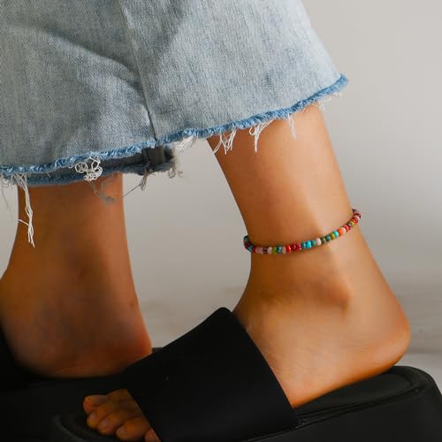 Natural Stone Beaded Anklets Bracelets for Women Handmade Beaded Anklet Bracelet Waterproof Boho Beads Ankle Bracelet Adjustable Summer Jewelry - color: mix color 1