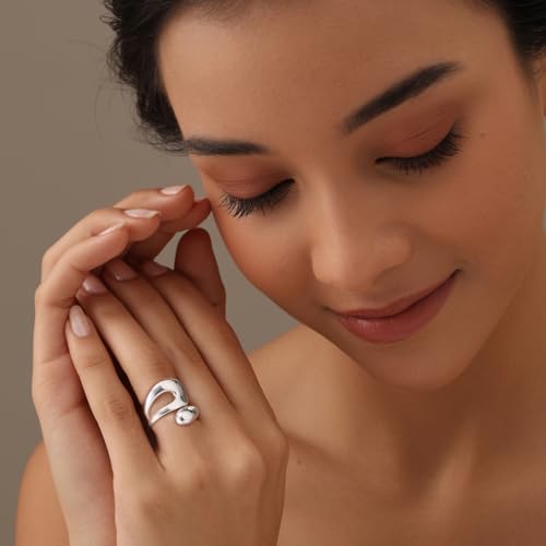 LeCalla 925 Sterling Silver Rings for Women | Chunky Teardrop Water Drop Open Ring | Adjustable Waterdrop Stackable Ring Jewelry Gift(Sizes 6-8No.) - color: Ring Size-7No.