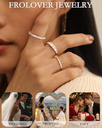 Stackable Silver/Gold Rings for Women Non Tarnish Trendy Dainty 14K Gold Plated Stacking Cubic Zirconia Thumb Ring Set Minimalist Promise Wedding Bands Engagement Rings for Women Size 6-10 - color: B-5pcs-Gold, size: 6
