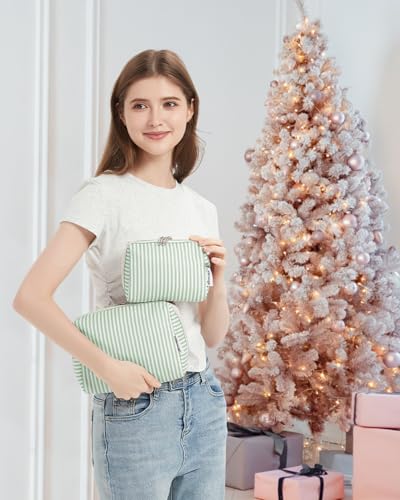 Narwey Small Striped Makeup Bag for Purse Mini Cosmetic Bag Travel Makeup Pouch Zipper Pouch Cute Make up Bags with Compartments for Women Girls (Mint Green Stripe, Small) - color: A-Mint Green Stripe, style: Small