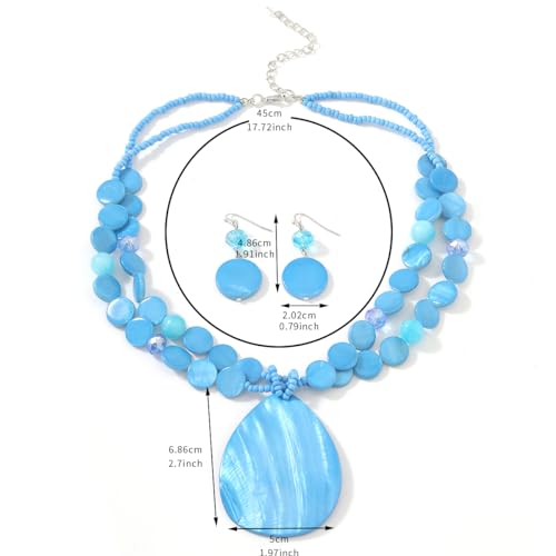 Big Teardrop Pendant Necklaces for Women Colorful Beaded Necklaces Statement Set for Holiday. - color: Light Blue