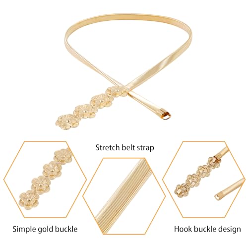 E-Clover Womens Fashion Metal Stretch Waist Skinny Belt Waistband - color: Gold-0012