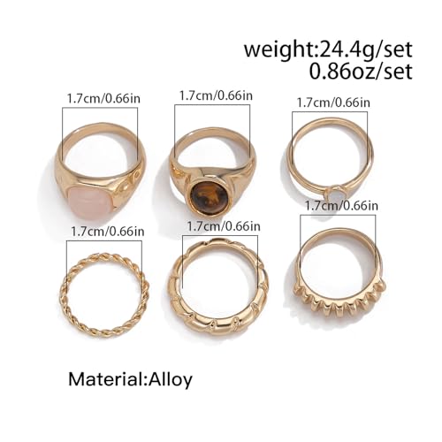 Chunky Gold Rings for Women Non Tarnish Boho Stackable Rings Set Adjustable Open Joint Finger Midi Knuckle Ring Packs - color: Gold Chunky Stackable Rings 6Pcs