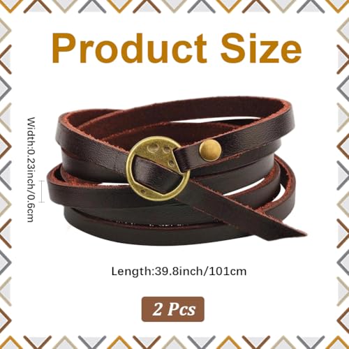 2PCS Genuine Leather Cuff Bracelets Adjustable Cowhide Leather Boho Layered Arm Armor Cuff Vintage Western Dark Brown Stackable Straps Wristbands Wrist Wrap with Toggle Clasp for Men Women - color: dark brown